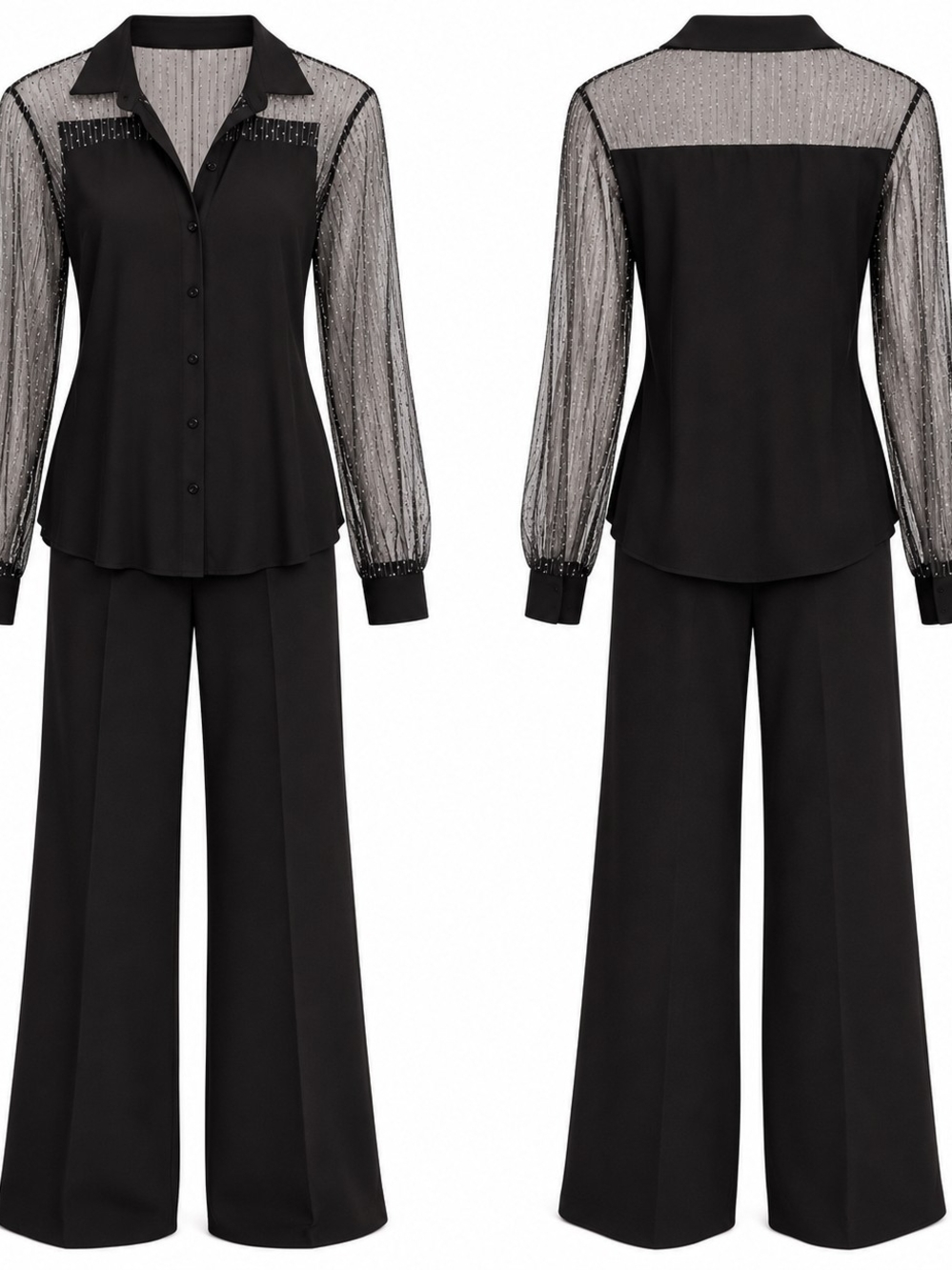 Princess Vera Wang Black Sheer Sparkle-Sleeve Blouse